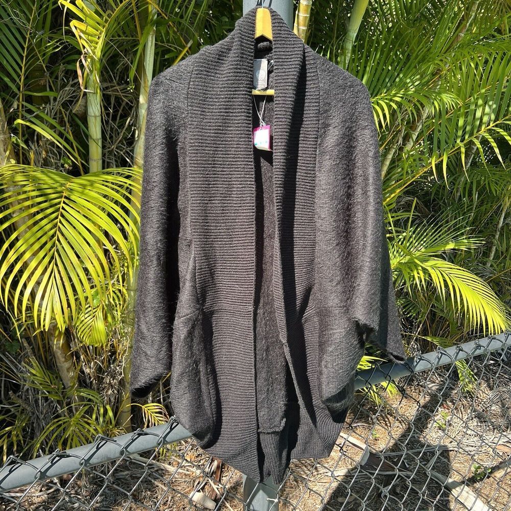 Vince Camuto Women's Cape Open Poncho Sweater Cardigan Round Hem Black One Size